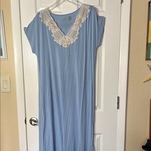 Soma Cool Nights bamboo rayon maxi nightgown lite blue lace trim short sleeve XL